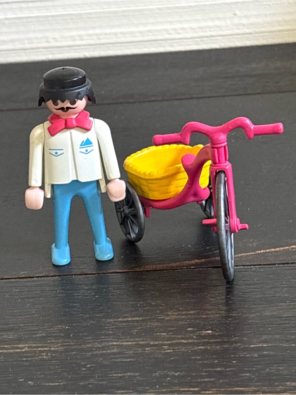 Playmobil Vintage 1974 Geobra Victorian Flower Vendor Figure With Pink Tricycle‎